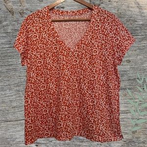 LOFT ~ Orange and Off-White Leopard Print V-Neck ~ Size L